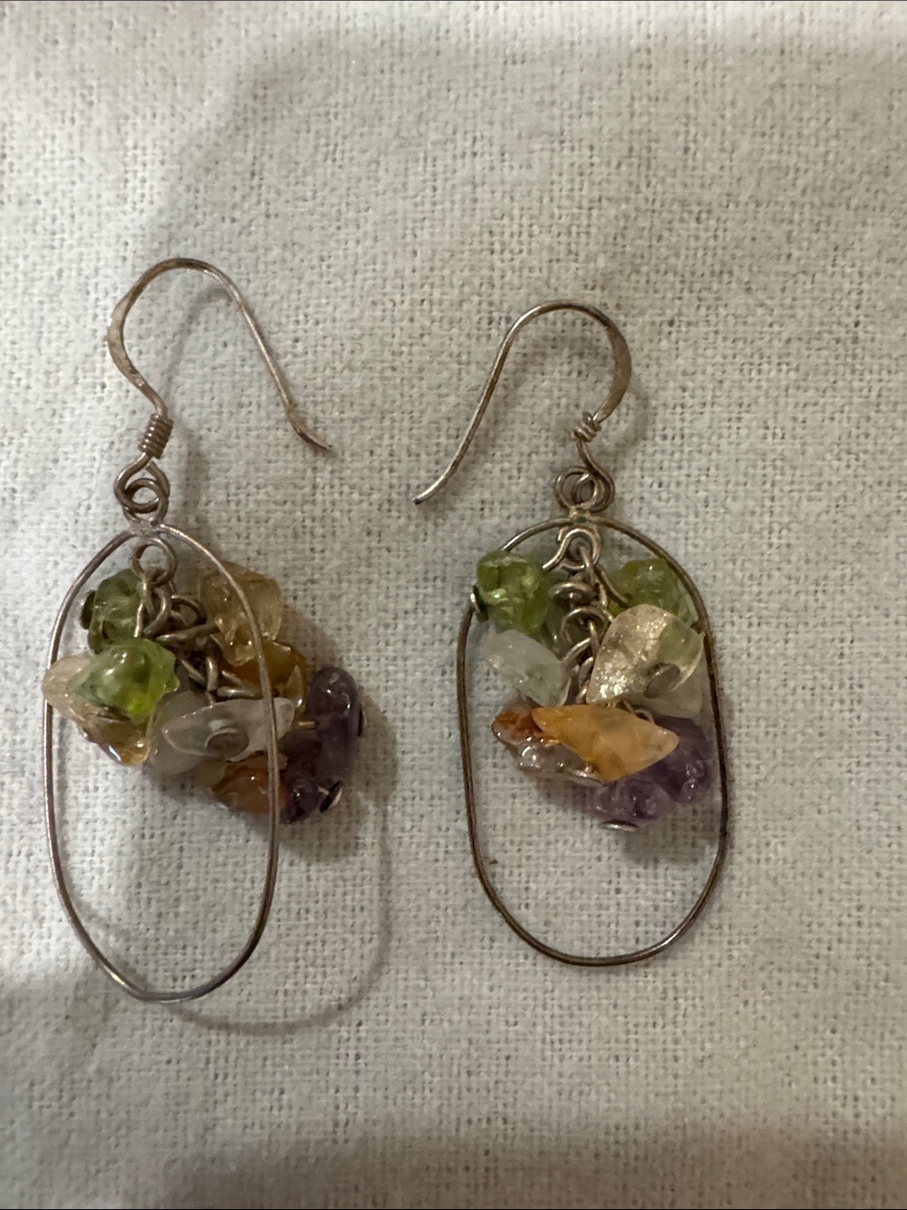 Multi-Color Gem Chip Hoop Drop Earrings - Women Jewelry